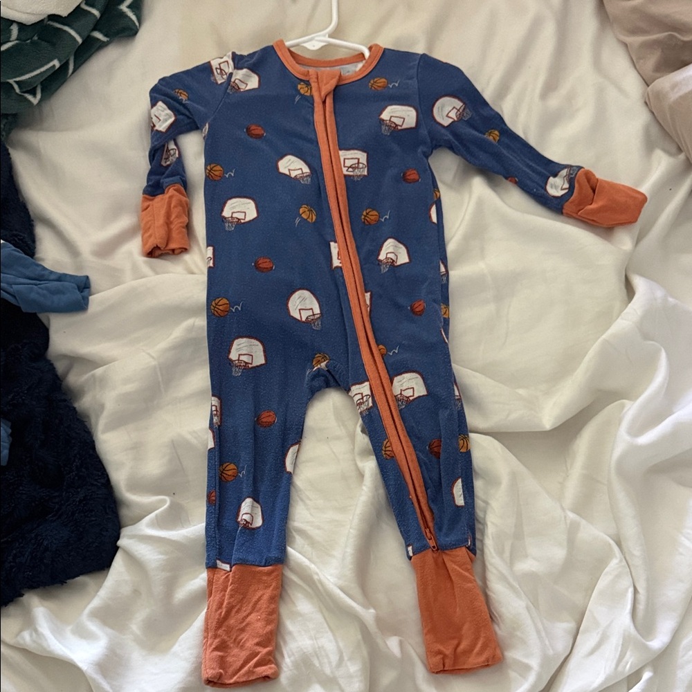 Angel Dear Basketball Print Convertible Double Zip Romper
